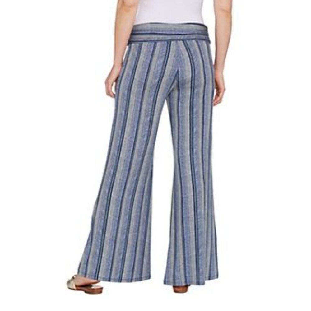 QVC Wide Leg Palazzo Pant Blue Stripe High Waist Flowy Lounge Flare Lisa Rinna S - Picture 2 of 9